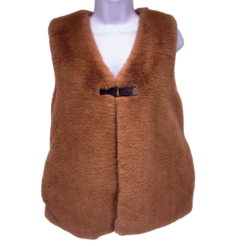 ZARA Girls Brown Faux Fur Floral Lined Cozy Teddy Bear Vest Girls Size 13/14